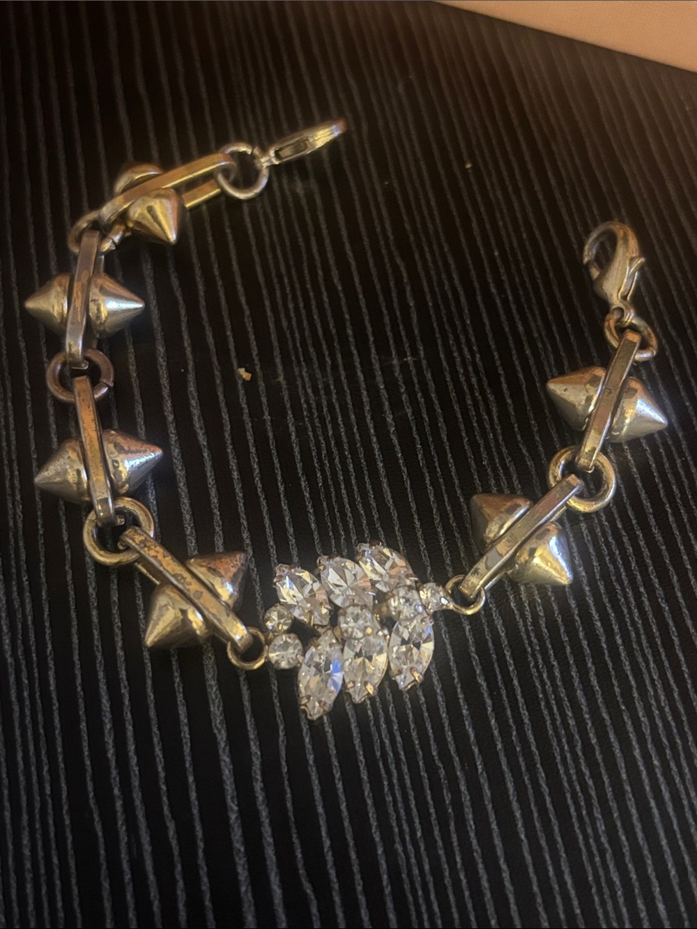 Vintage Gold and Clear Crystal Spike Bracelet - Vintage